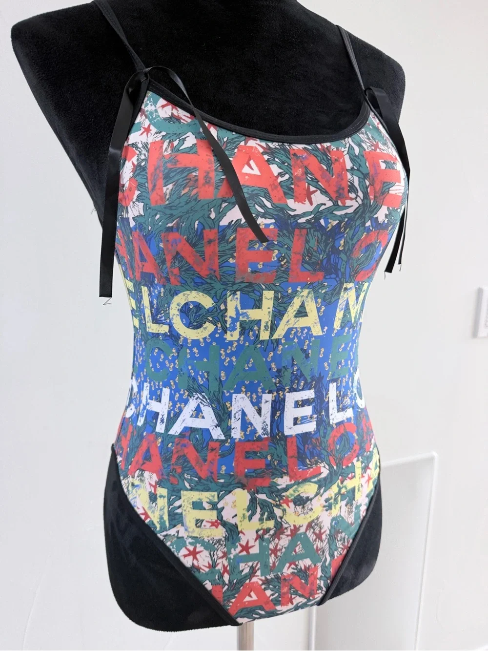 Chanel Multicolor Logo-Print One Piece Swimsuit size S